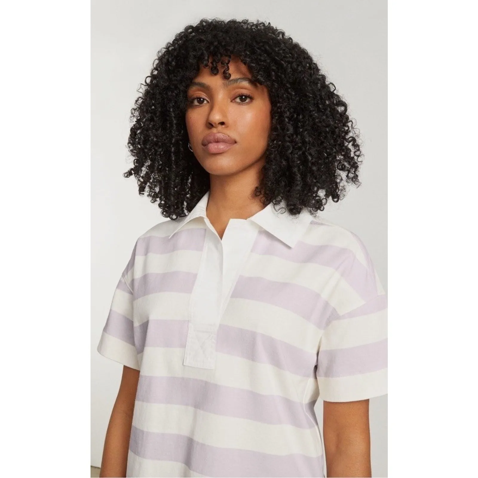 Everlane Organic Cotton Rugby Stripe Polo Shirt XS Cream Pink Short Sleeve - Image 3