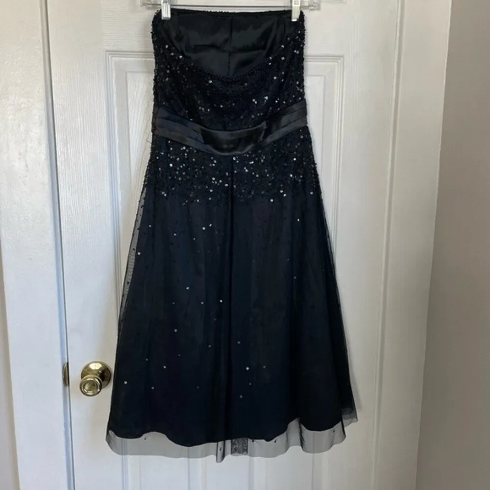 Adrianna Papell mini dress wedding formal sequin prom black strapless size 6 - Image 5
