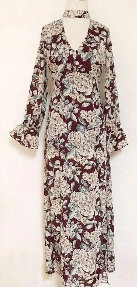 Choker Floral Retro Slit Maxi Dress - Image 5