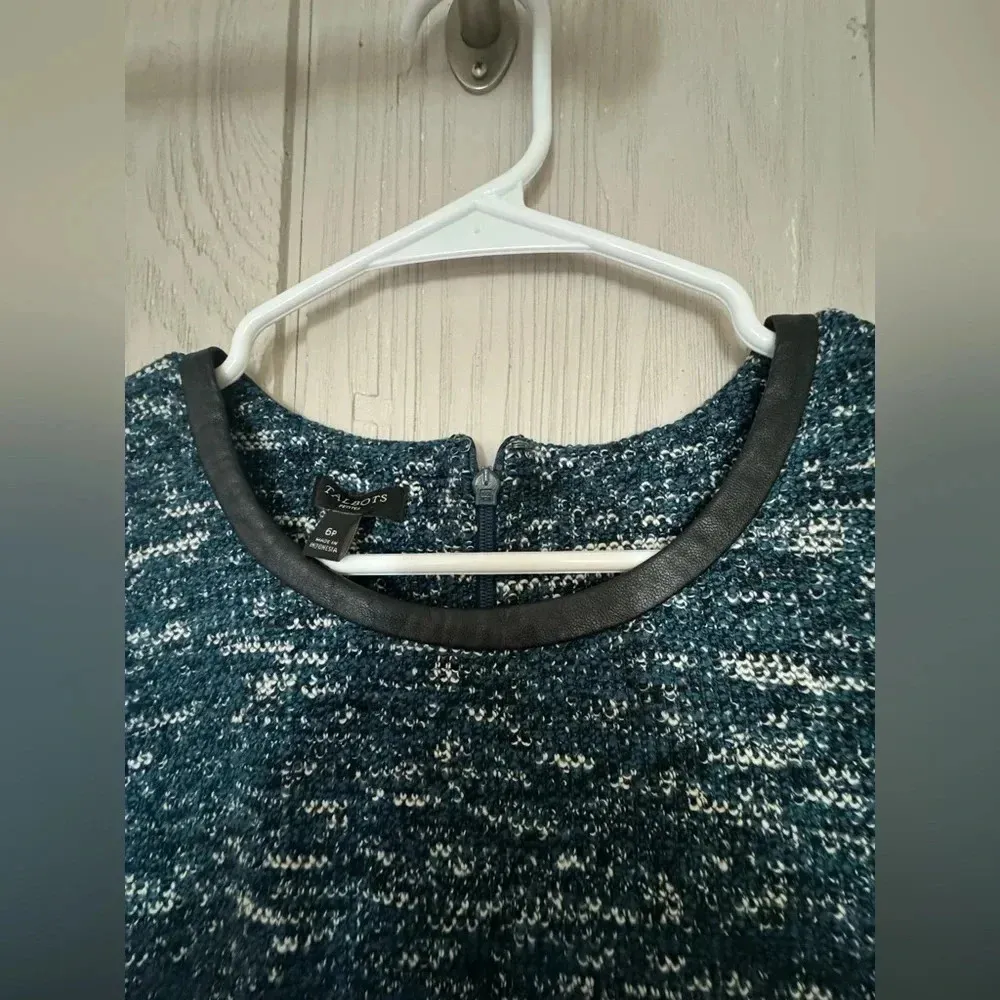 Talbots women’s Tweed fit and flare blue midi dress size 6P business casual work - Image 2