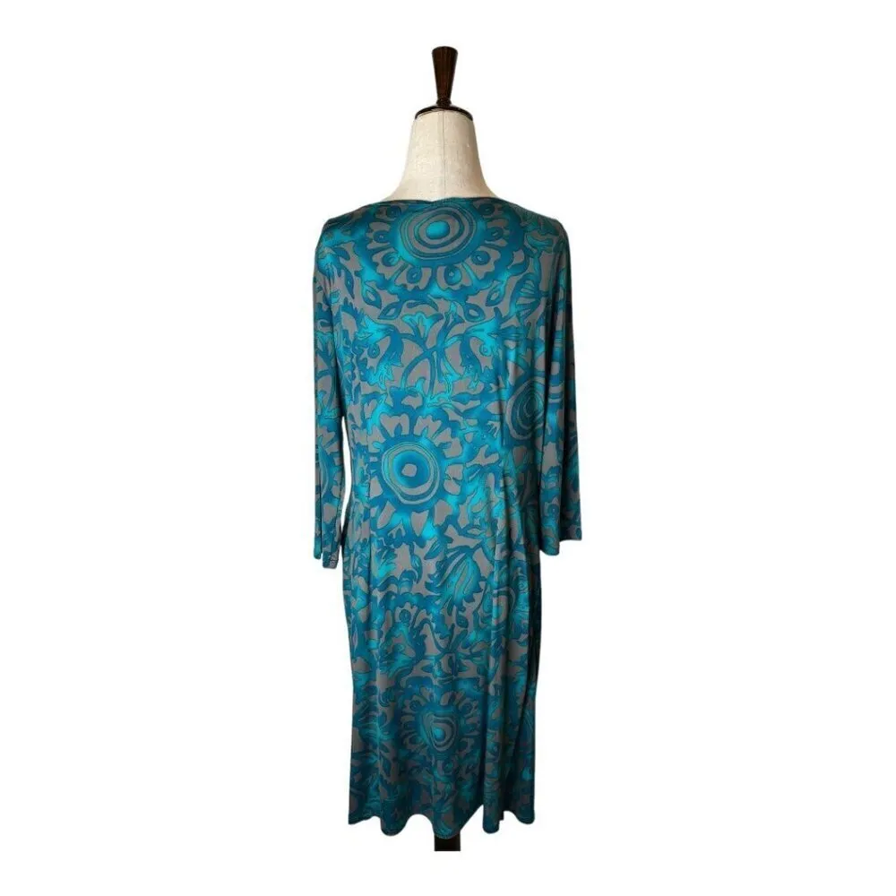 Clara Sun Woo Dress Womens Medium Teal Jersey Knit Faux Wrap Draped Sheath‎ Blue - Image 2