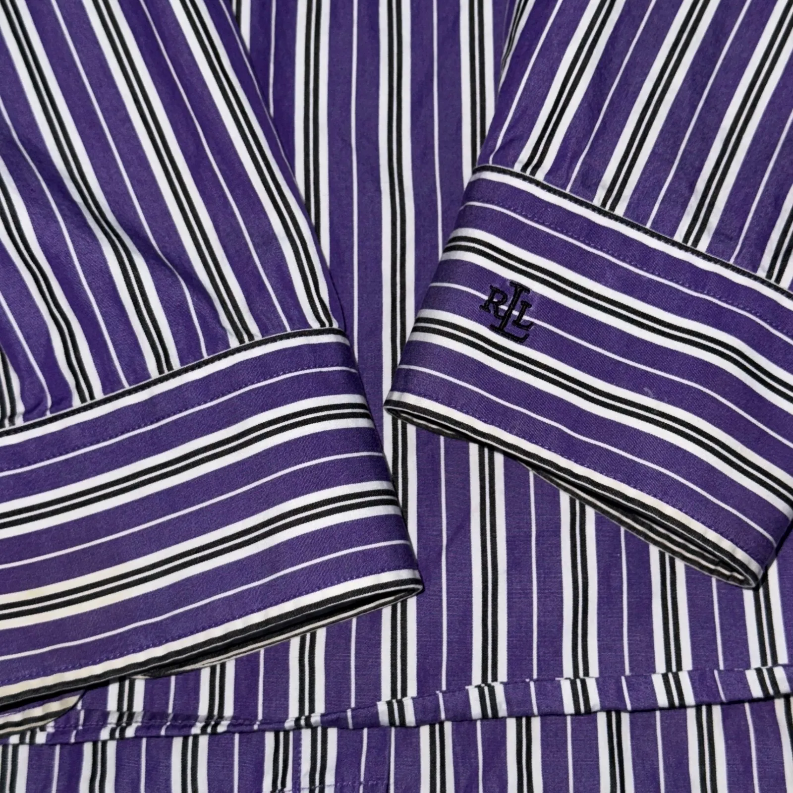 LAUREN RALPH LAUREN Women's Purple Stripe Button Down Shirt Size L Cotton - Image 12