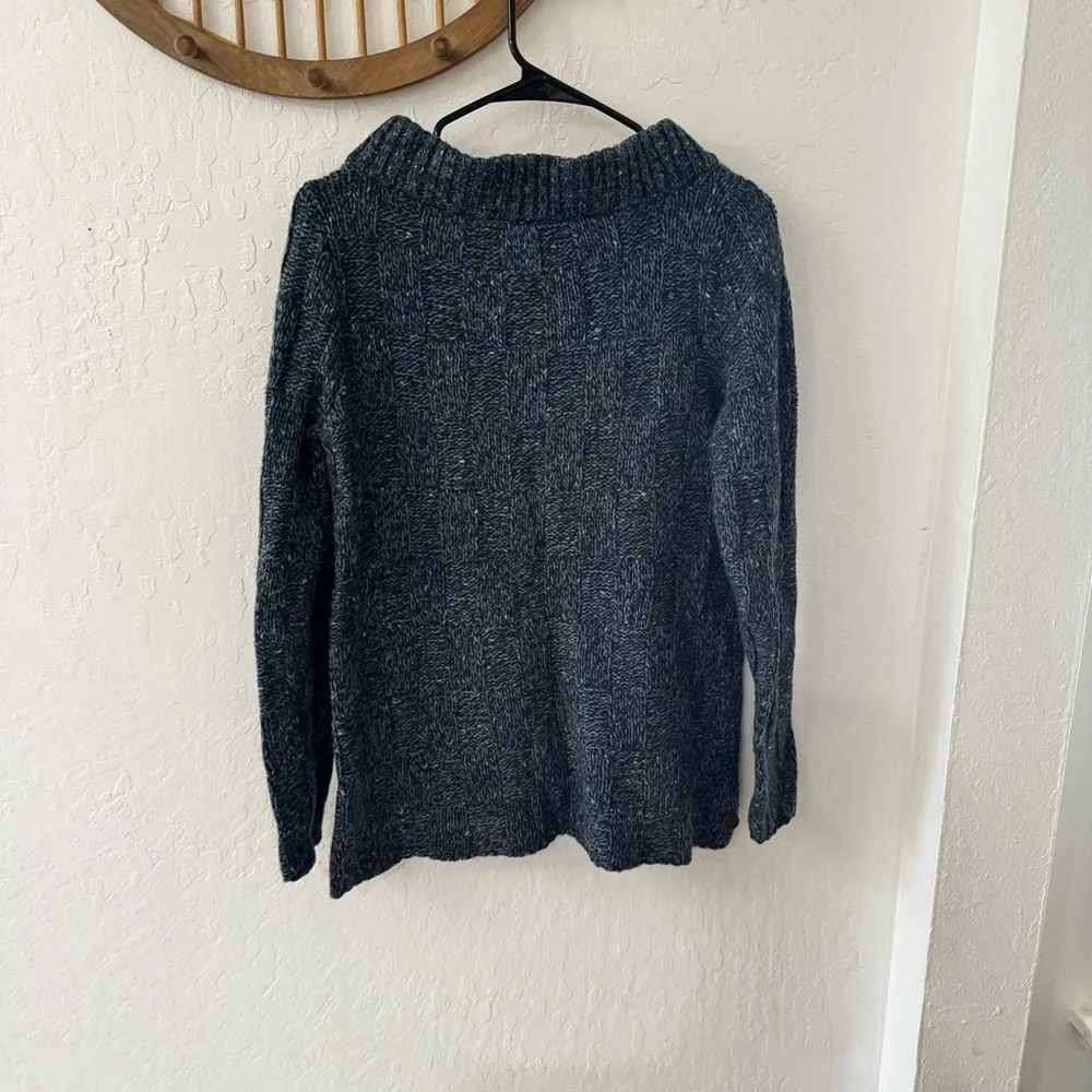 Soft Surroundings Boat Neck Mock Neck Wool Blend Blue Chunky Knit Sweater S - Image 6