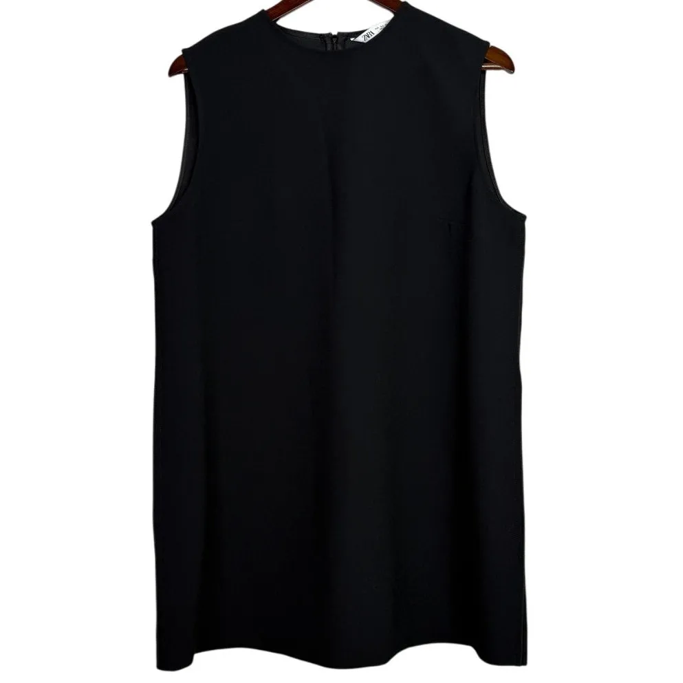 Zara Professional Sleeveless Sheath Mini Dress Raw Side Seams Detail XL Black - Image 12