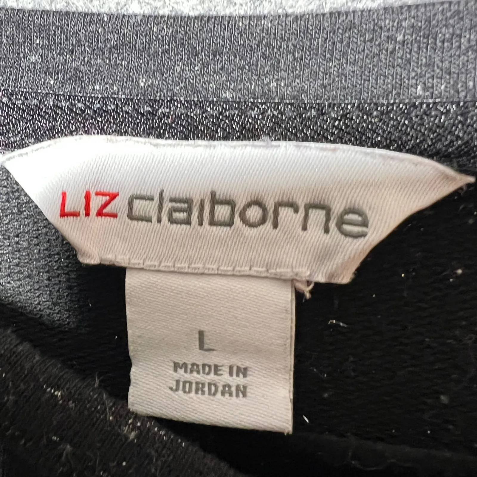 Liz Claiborne Black Shimmer Sweater Top L Lightweight Metallic Knit Long Sleeve - Image 4