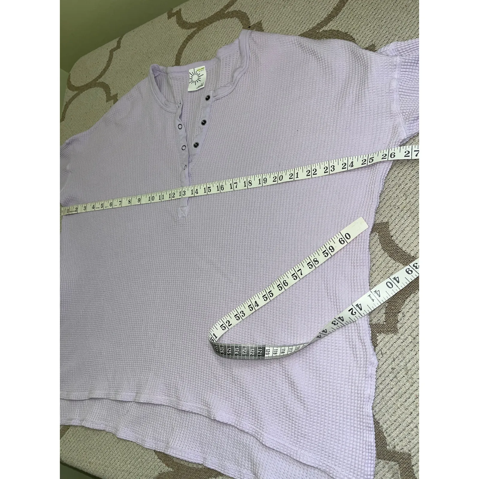 Offline Aerie Lilac Waffleknit Pullover Oversized Button Henley Shirt, Size S Purple - Image 3