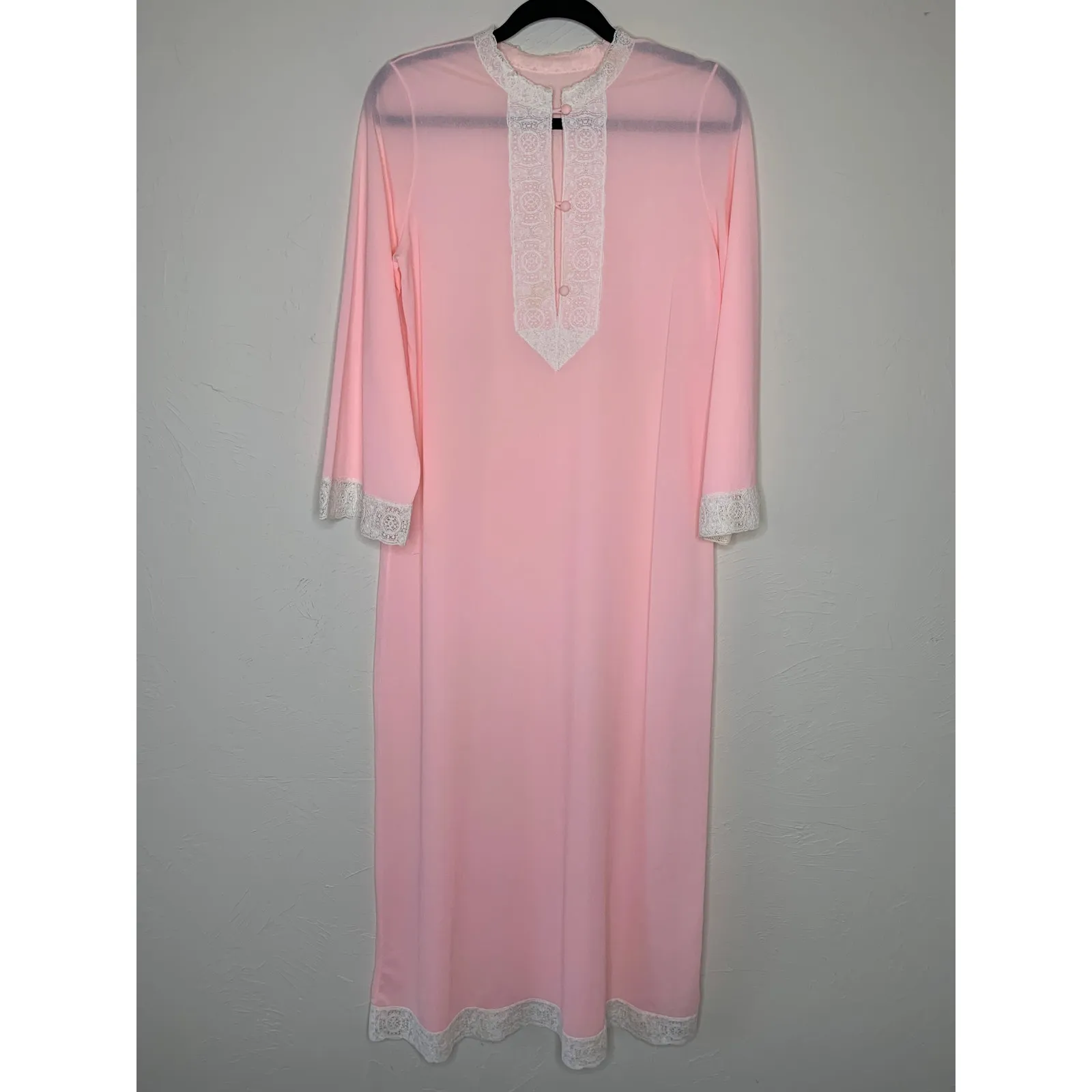 Vintage Pink Lace Long Sleeve Nightgown Lace Trimmed ? Small - Image 5