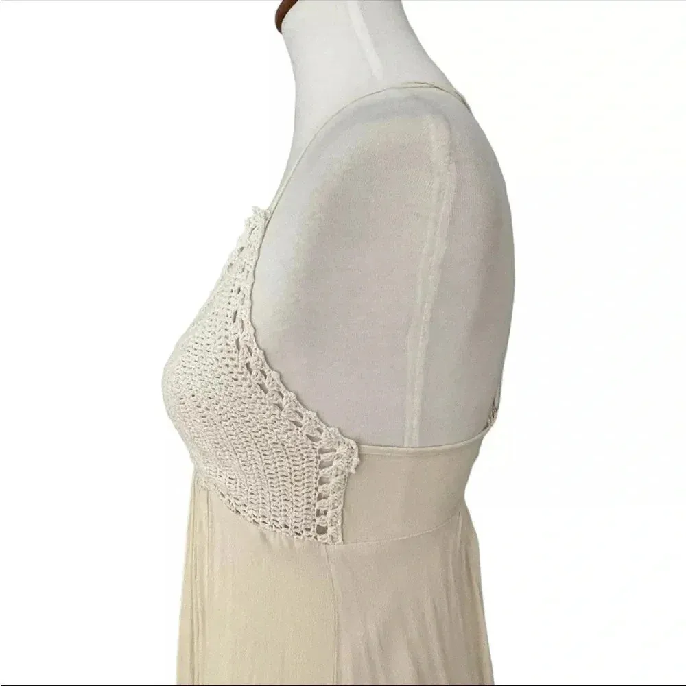 Ivory Long Maxi Dress Crochet Boho Chic Festival Beach Vacation Size large - Image 16