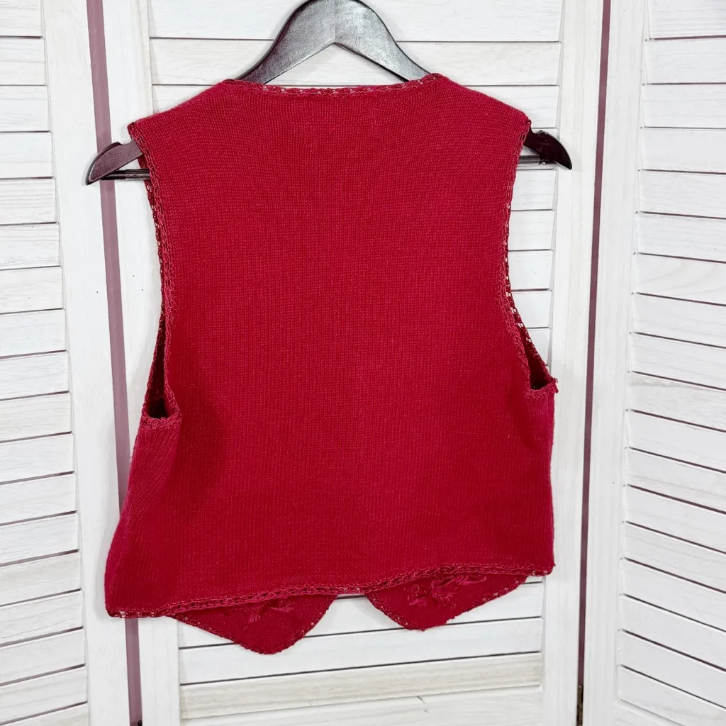 Vintage 90s Heirloom Collectibles Embroidered Beaded Sweater Vest Red Medium - Image 8