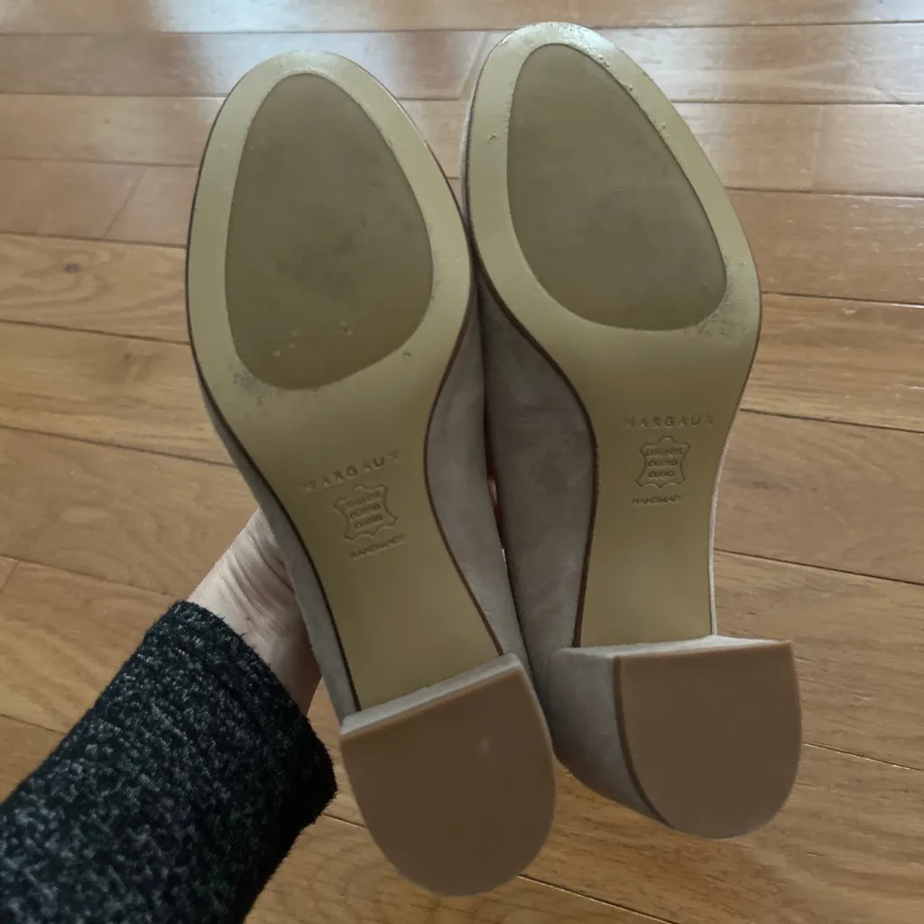Margaux The Heel Suede Block Pumps Womens Size 36.5 EU 6.5 US Tan Beige Chunky - Image 6