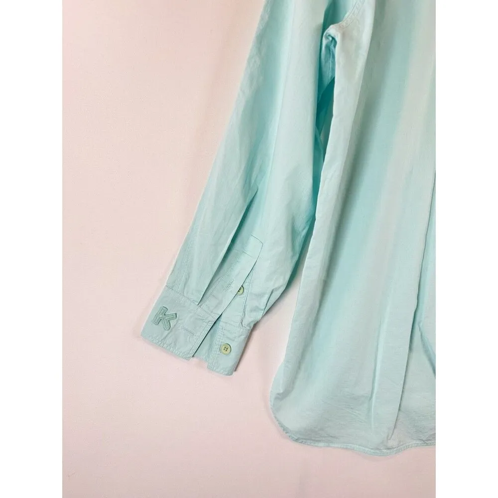 KENZO Womens Shirt Blue Cotton Ripstop Tunic Button Up Long Sleeve 34 US XS - Image 11