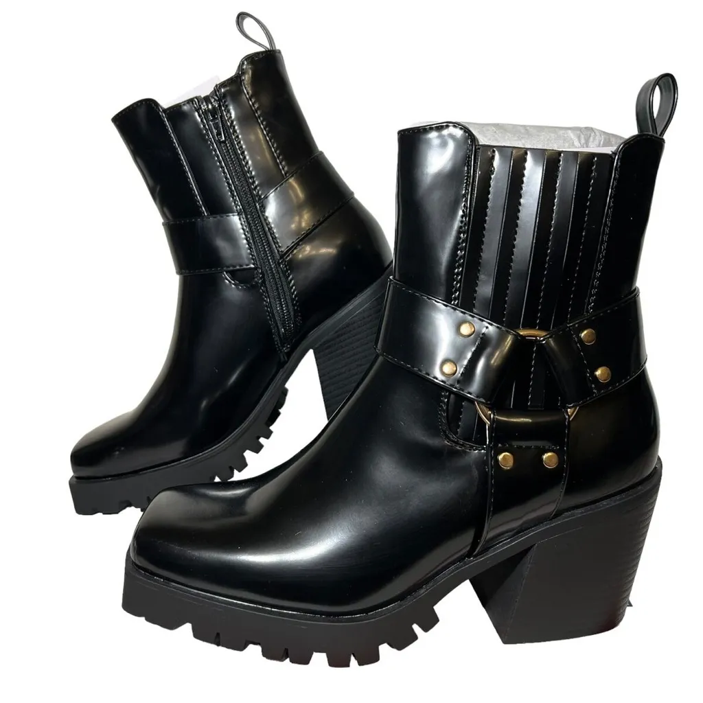 Shoe Dazzle Enslee‎ Chelsea Black Biker Boots #9 - Image 5