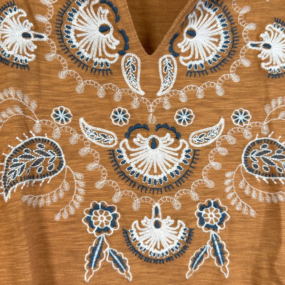 J Jill Burnt Orange Long Sleeve Embroidered V - Image 4