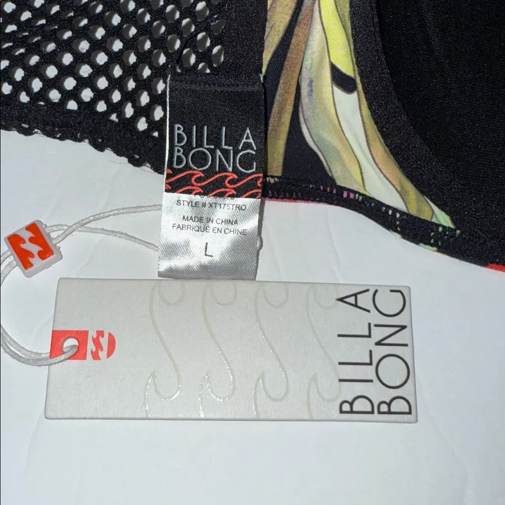 Billabong Black and Pink Floral Bikini Top bandeau padded molded underwire NWT - Image 6