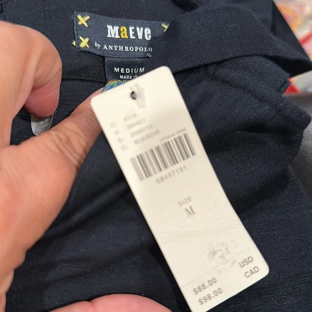 ANTHRO MAEVE TWIST FRONT LINEN CROPPED SMOCKED GOTH BLACK TOP M - Image 6