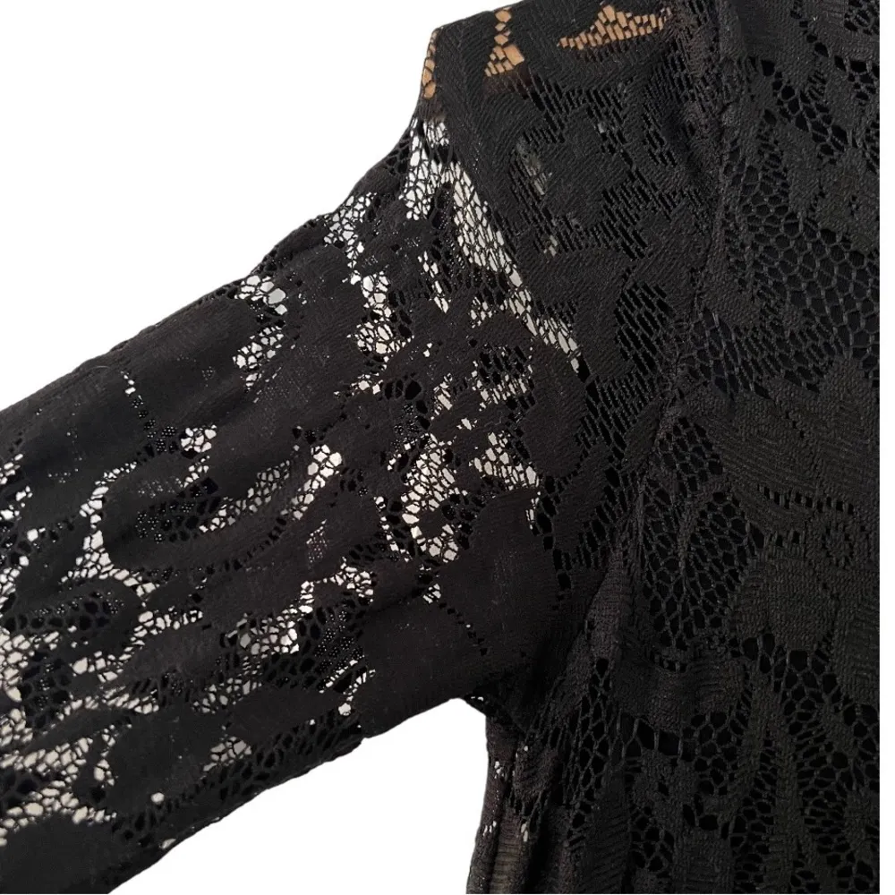 Black Floral Lace Long Sleeve Dress Size XS - Image 4