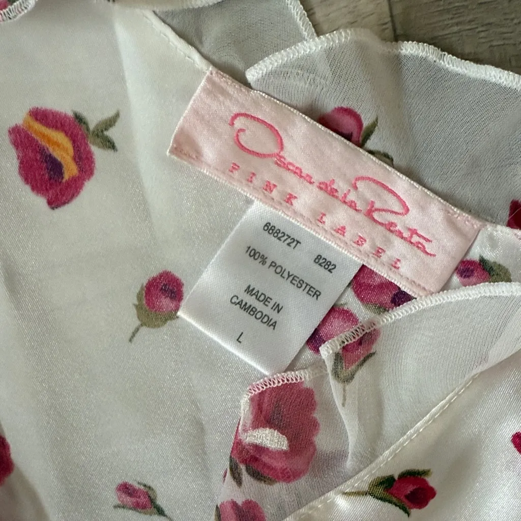 Oscar de la Renta Floral White and Pink Slip Dress size L - Image 3