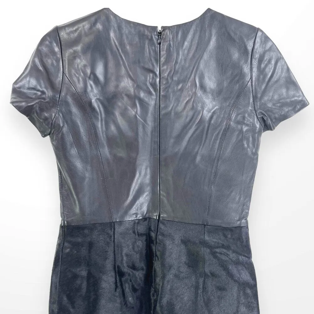 LORD AND TAYLOR Black Leather Calf Hair Short Sleeve Sheath Dress Size 0 - Image 8