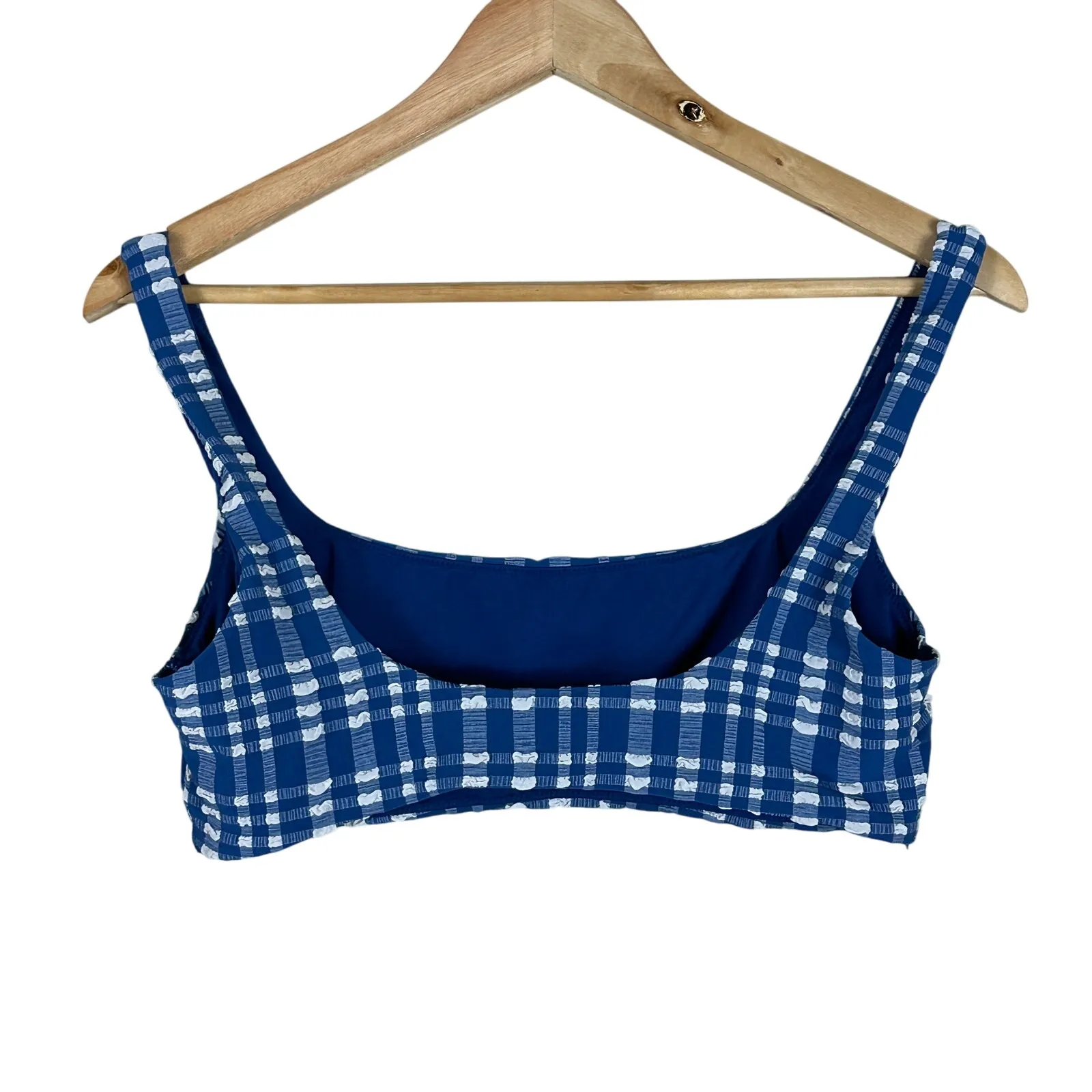 Aerie Bikini Top Womens L Blue Ginghman Plaid Scoop Neck Y2K Retro Cottagecore - Image 2