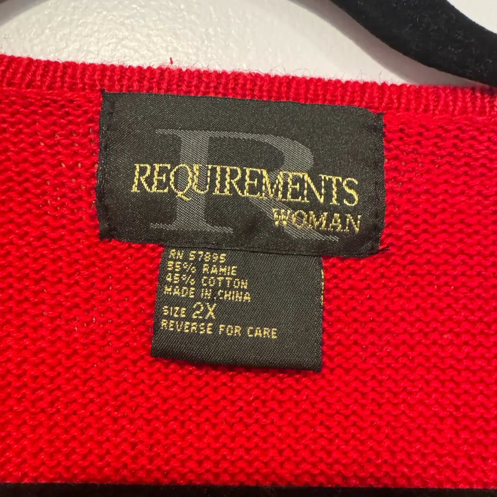 Requirements Vintage‎ women red christmas floral beaded knit vest - Image 2