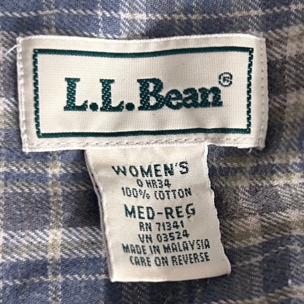 LL Bean Womens Flannel Shirt Size M Retro Plaid Button Down‎ Cozy Fuzzy Comfy Blue Size M - Image 7