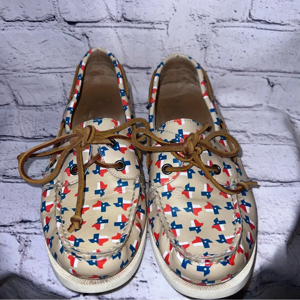 Froats The Lone Star Casual‎ Boat Shoes Leather Loafers Texas Flag Size 6 Red - Image 3