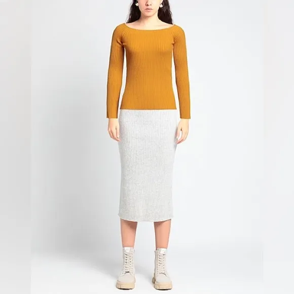 CHLOÉ Off-The-Shoulder Rib Wool Cashmere Sweater Sunlit Yellow M NWOT Bergdorf - Image 3