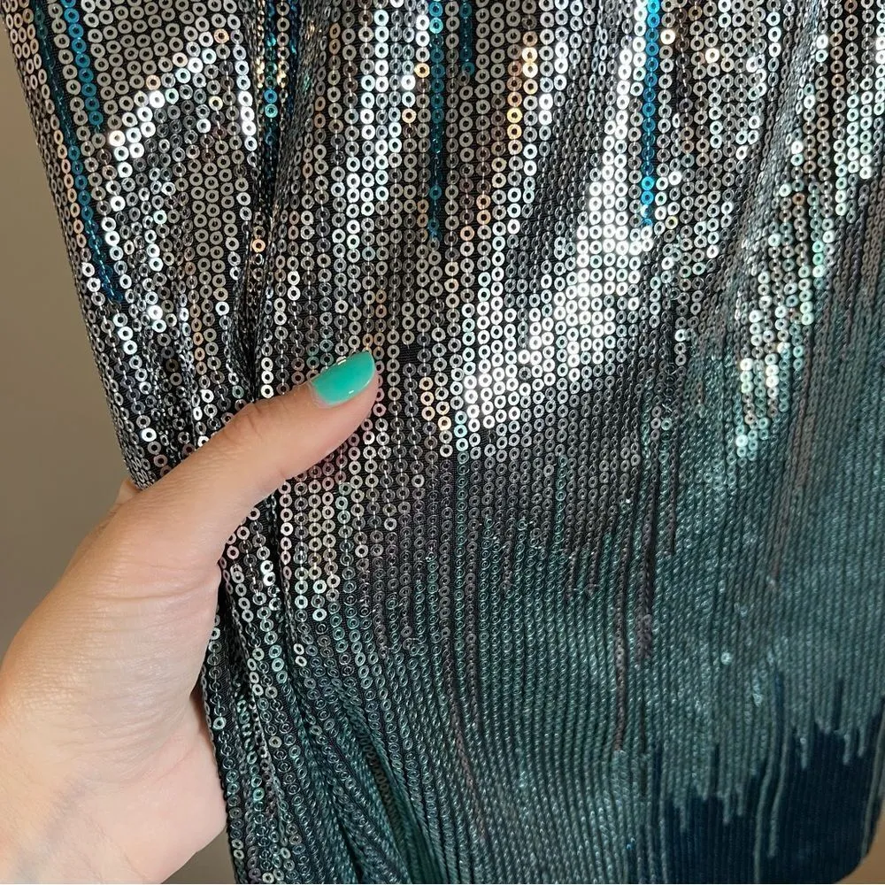 ✨ AUW Women’s Silver Blue Sequin One Shoulder Mini Dress - Image 4