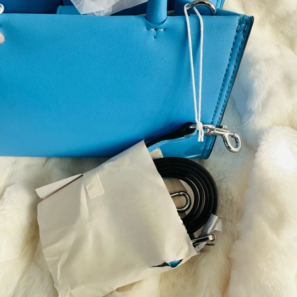 NWT Tory Burch Ella Bio Mini Tote Crossbody - Blue Azure - Sold Out Color! - Image 8