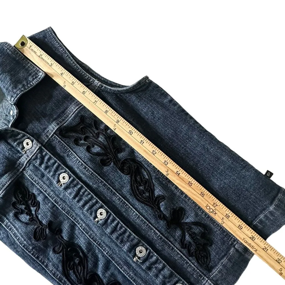 Chico's BOHO Western Denim Vest Jacket‎ Size S Blue Embroidered Festival Buttons - Image 14
