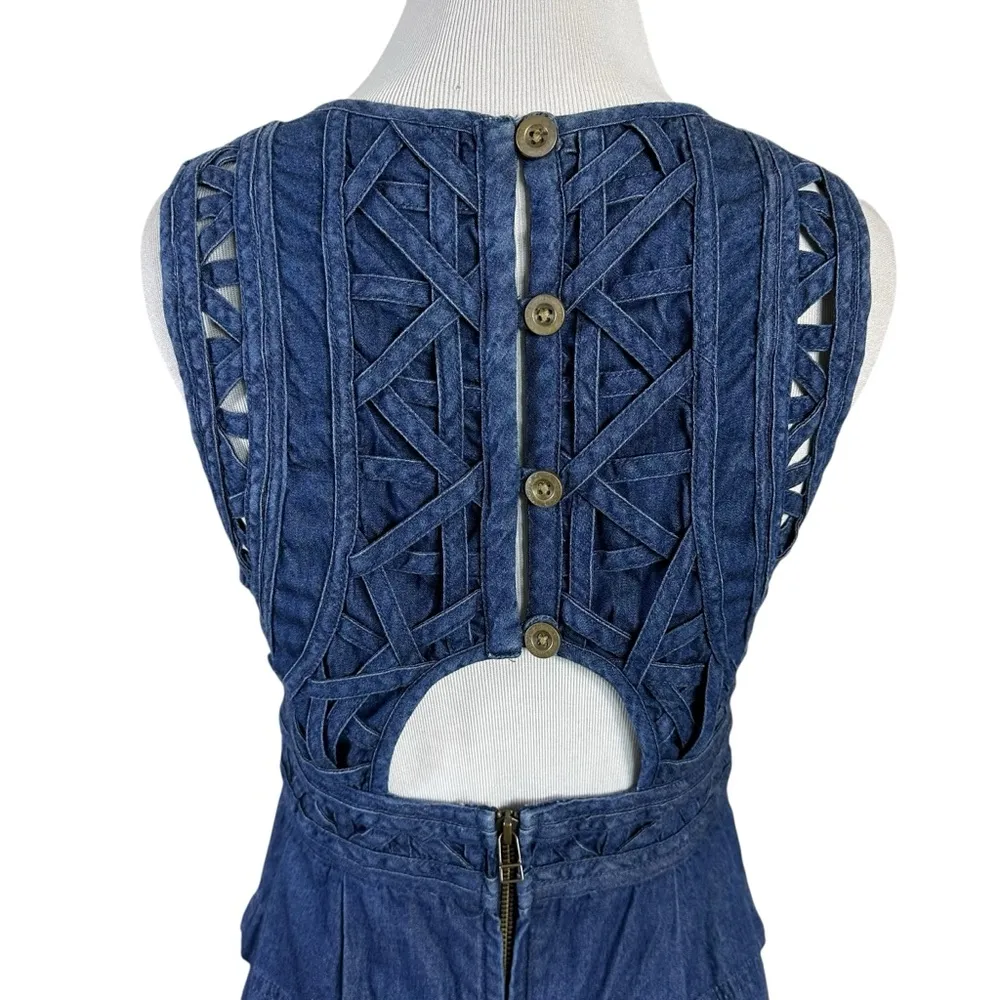 Vintage Y2K Free People New Romantics Lattice Denim Mini Dress Size 2 - Image 6