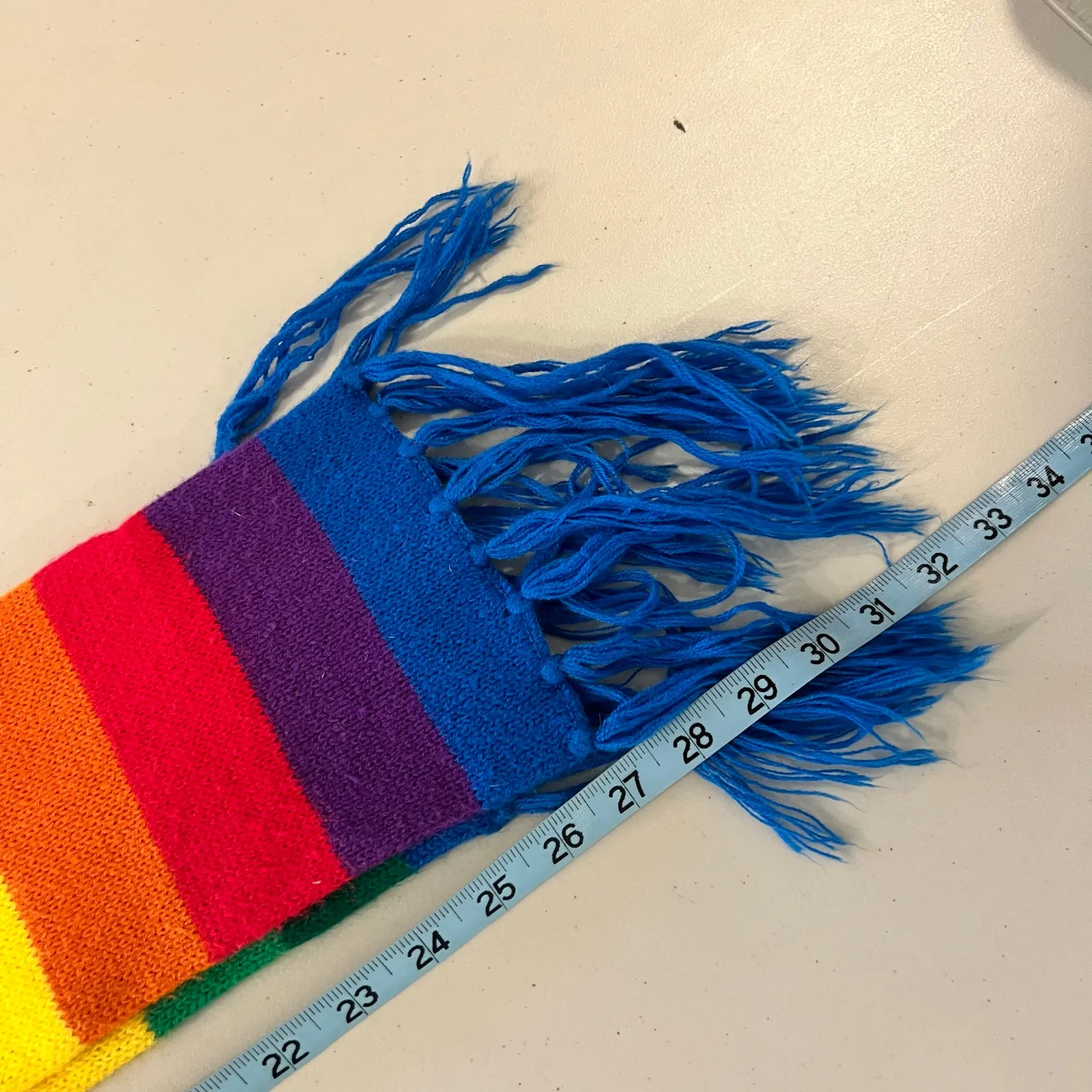 Bright Colored Rainbow Striped Knit Tassel Fringe Wrap Scarf Unisex Green - Image 4