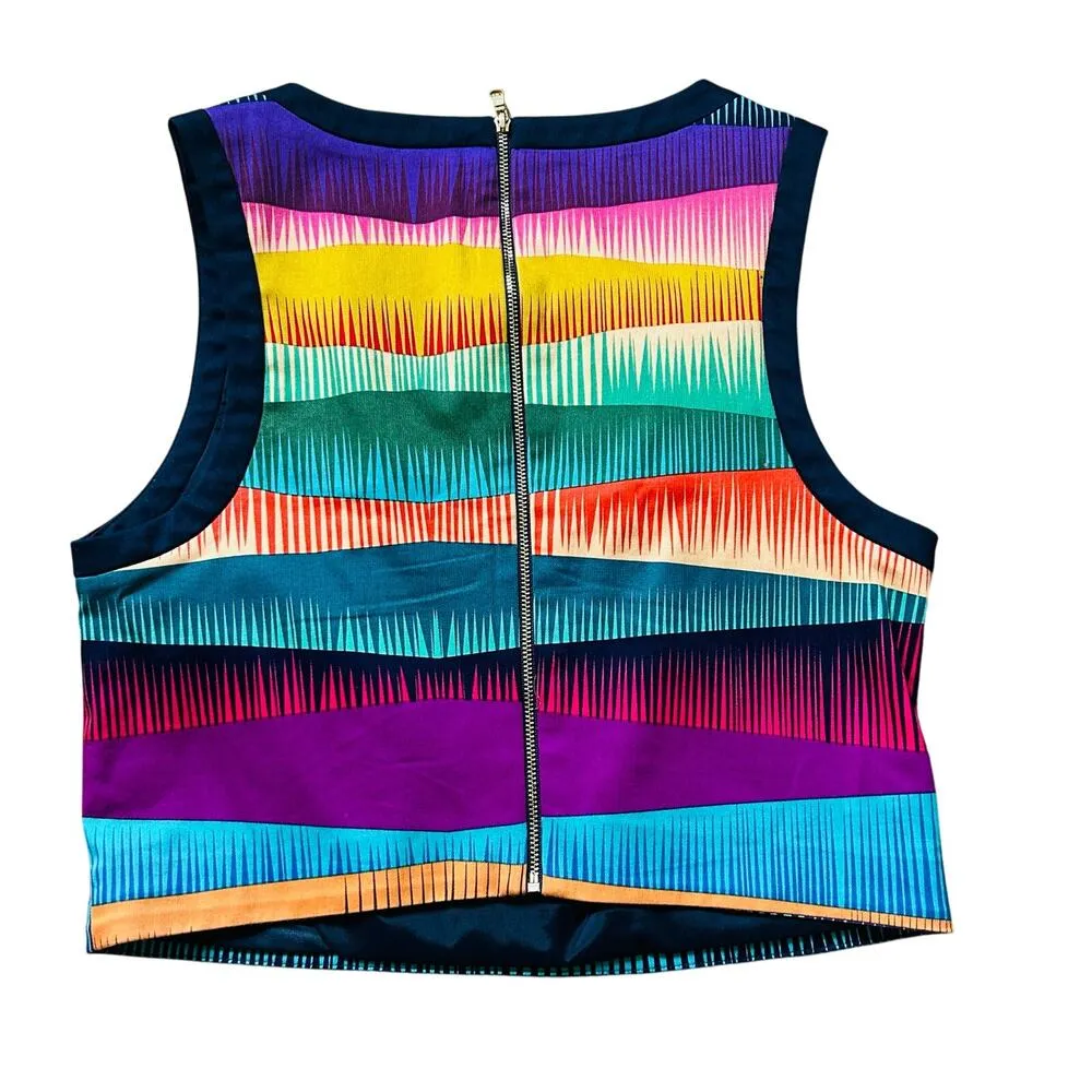 Trina Turk Sleeveless Blouse Colorful Geometric Tank Top Zip Up Round Neck 8 - Image 2