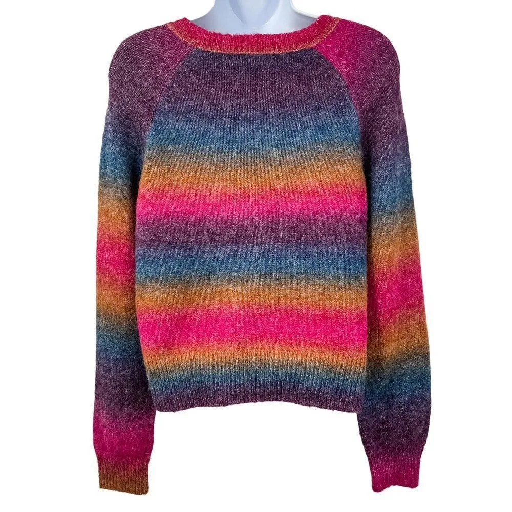 BB Dakota Steve Madden Rainbow Colorful Fuzzy Ombre Long Sleeve Sweater Top - Image 6