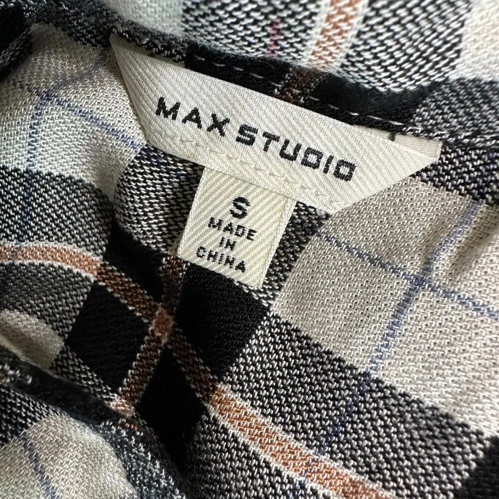 Max Studio Multicolor Plaid Flannel Button Front Shirt Women's Small - Image 5