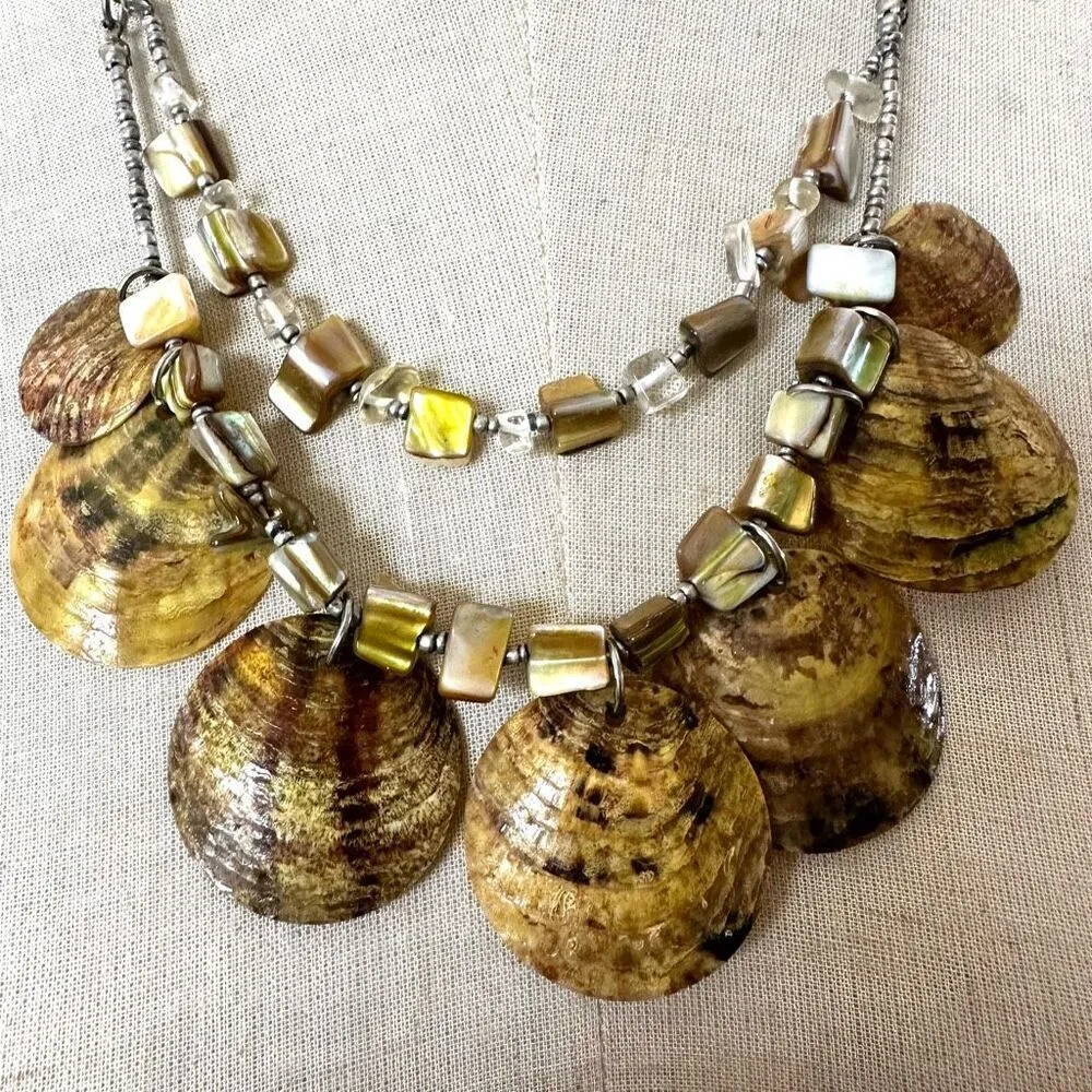 Leather Strand Green Shell Disc Double Strand Beaded Abalone Necklace - Image 3