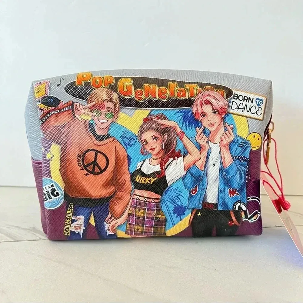 Nikky By Nicole Lee Cosmetic Pouch Bag Pop Generation Gray/Burgundy - Image 4