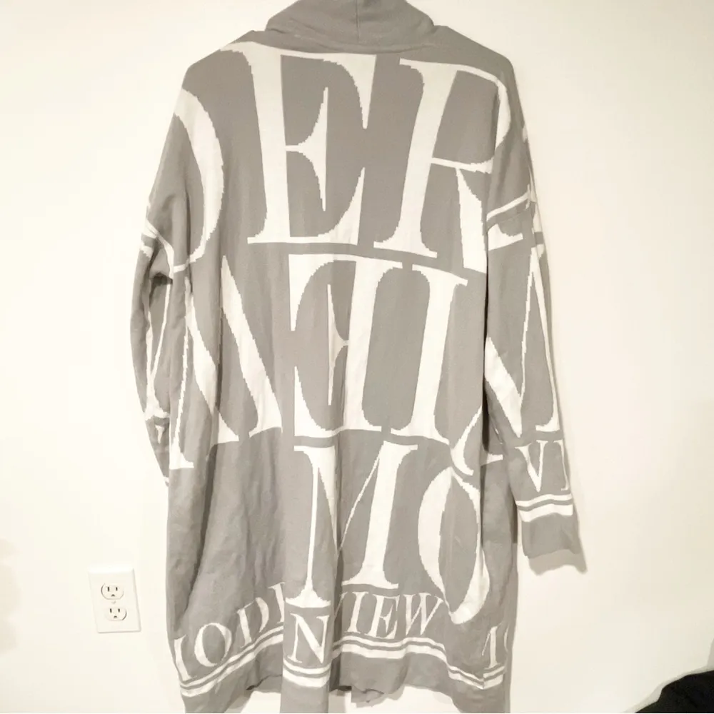 Ulla Popken Plus Size 20/22 Letter Pattern Long Sleeve Open Shape Knit Cardigan Gray - Image 6