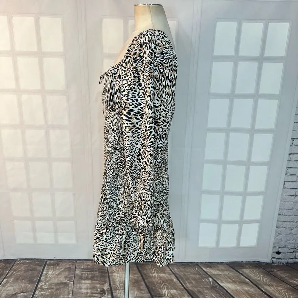 Express animal print long puff sleeve smocked body mini dress size xl - Image 6