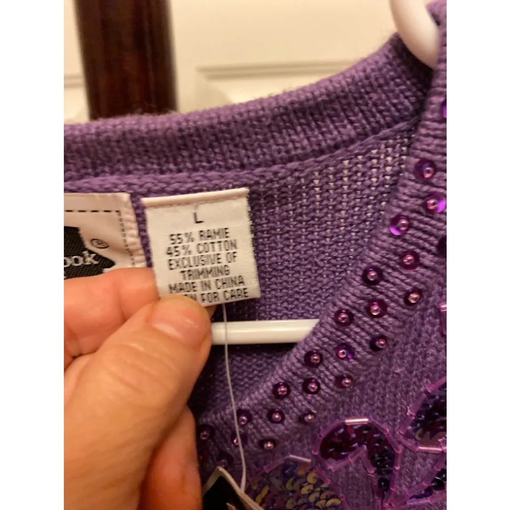 Storybook Vintage Knits purple sequin and beaded zip front sweater size L Size L - Image 3