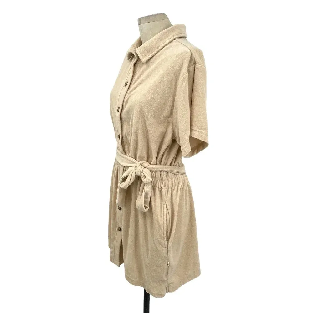 Araminta James Shirt Dress Terry Cloth Toweling‎ Biscuit Cream Tan Size Large - Image 6