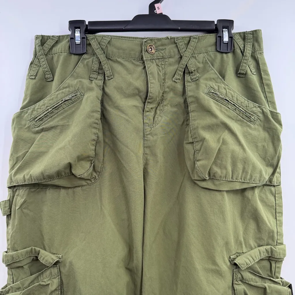 Hot Topic Green Cargo Work Pants womens size 11 wide leg 100% cotton military - Image 2