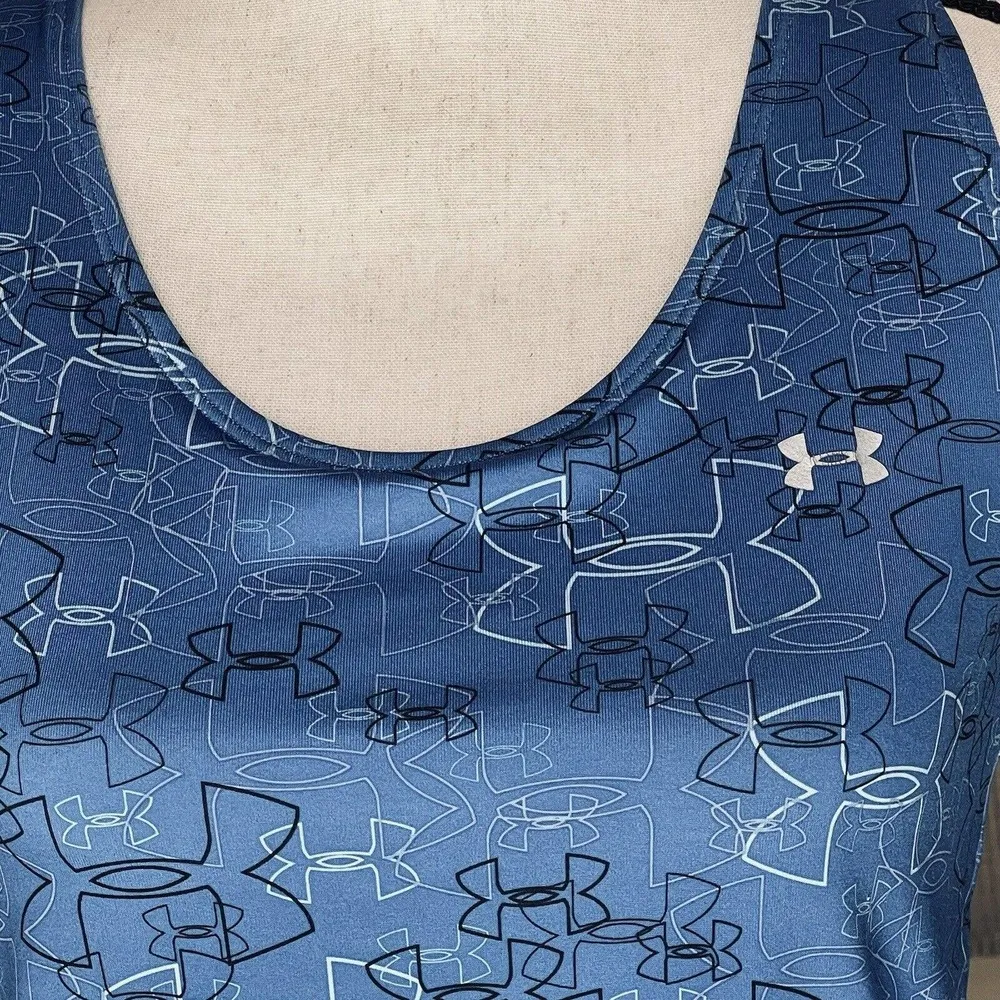 Under Armour Medium Athletic Top HeatGear Racerback Scoop Neck Fitness Blue Logo - Image 5