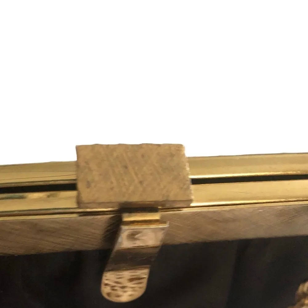 VTG Black Satin Evening Clutch Bag With Gold Chain Handle 6X6 Cocktail Hour - Image 4