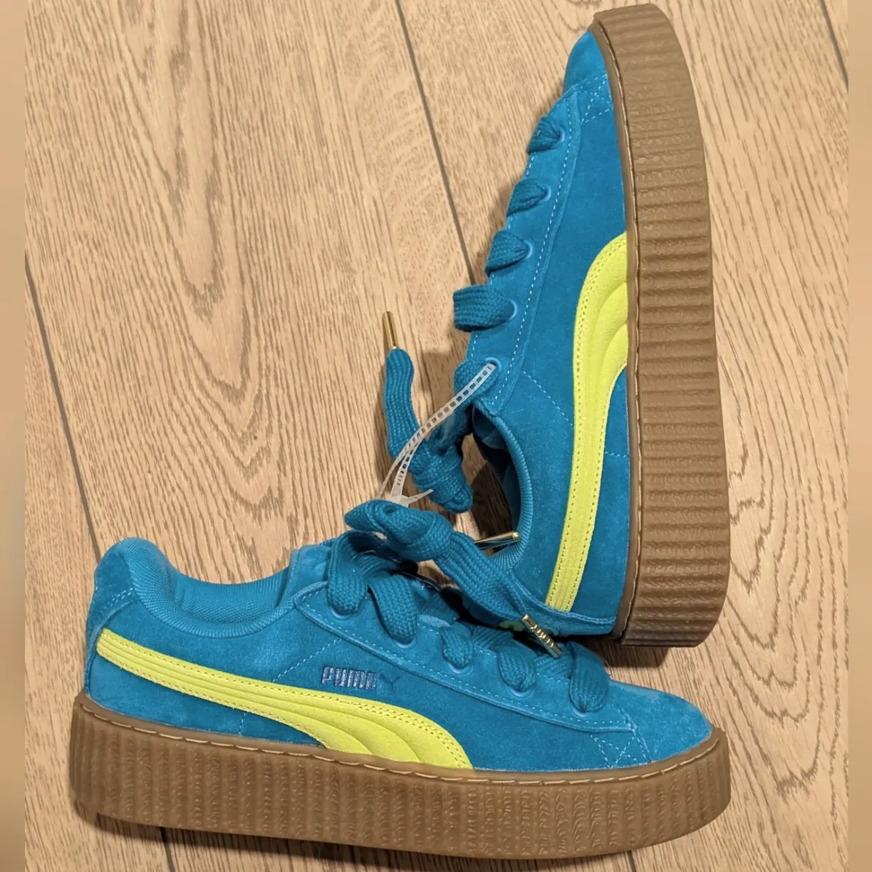 NEW Puma x Fenty US 7 Aqua Yellow Phatty Suede Platform Creepers Sneakers Shoes - Image 8