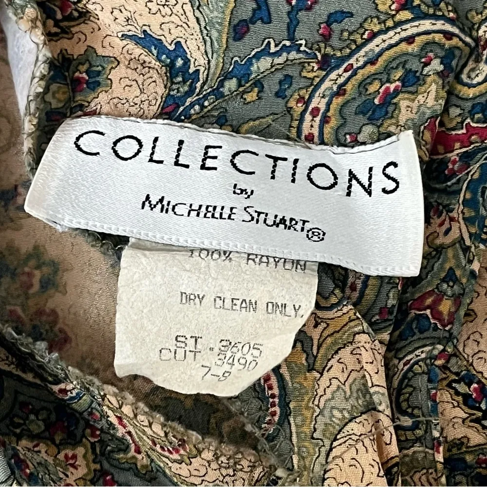 Michelle Stuart Vintage Paisley Midi Dress M Cottagecore Modest Peasant Boho Green - Image 8