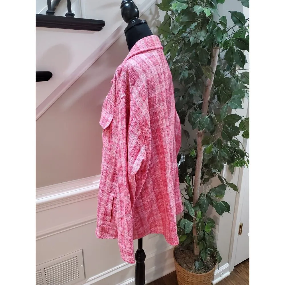 Andthewhy Womens Pink Plaid Long Sleeve Collared Button Front Jacket Size 3XL - Image 7