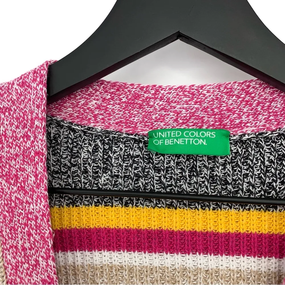 UNITED COLORS OF BENETTON Striped Chunky Knit Cardigan Pink Black XS/S - Image 5