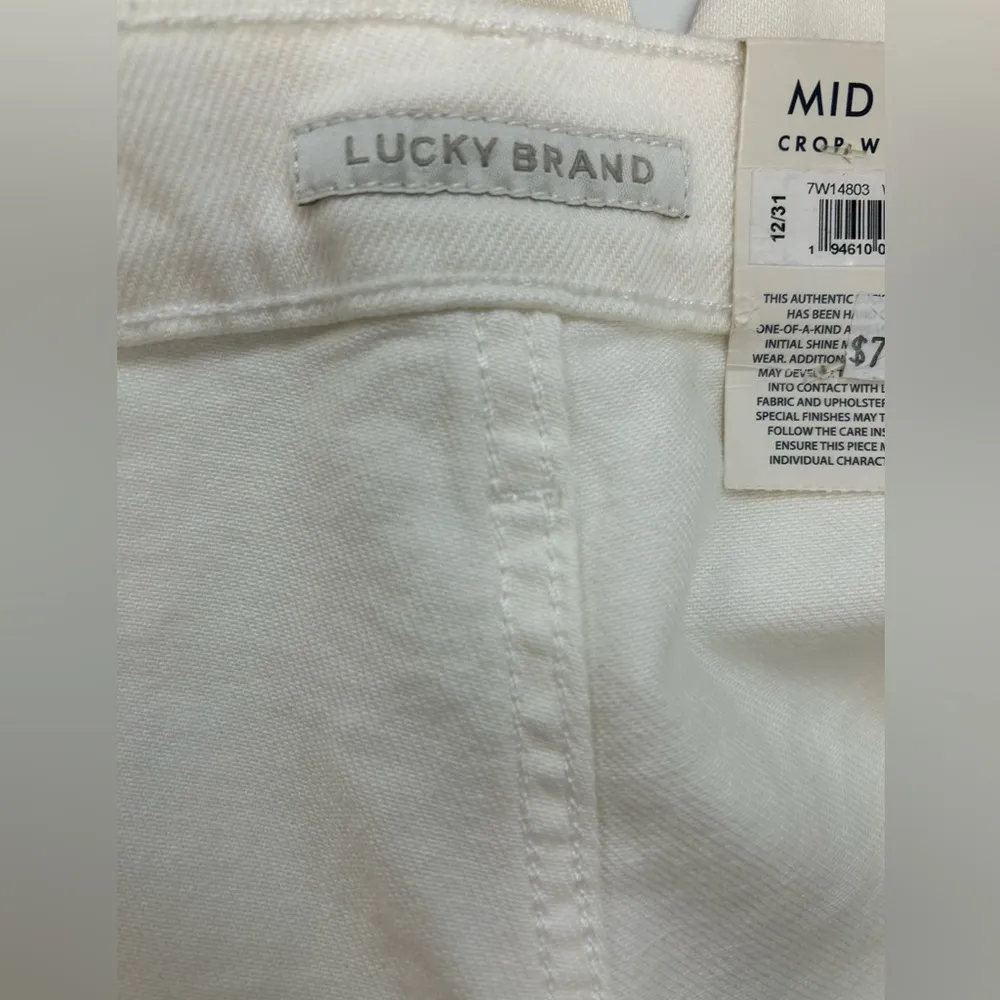 Lucky Brand Wide Leg Mid Rise Crop Jeans White Size 12/31 Barrel Leg NWT Flawed - Image 9