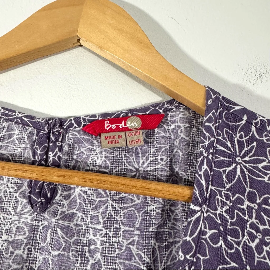 Boden Purple Short Sleeve Smocked Bodice Ditsy Floral Flower Dress Size 6 - Image 5